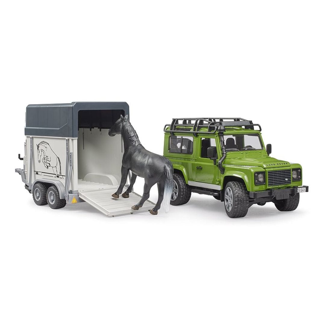 BRUDER Camioneta Land Rover Defender con remolque para caballos BRU02592 Escala 1:16- BRUDER BRU02592