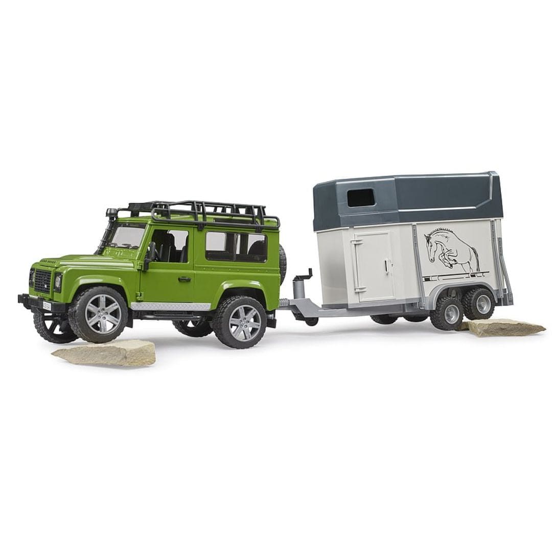 BRUDER Camioneta Land Rover Defender con remolque para caballos BRU02592 Escala 1:16- BRUDER BRU02592