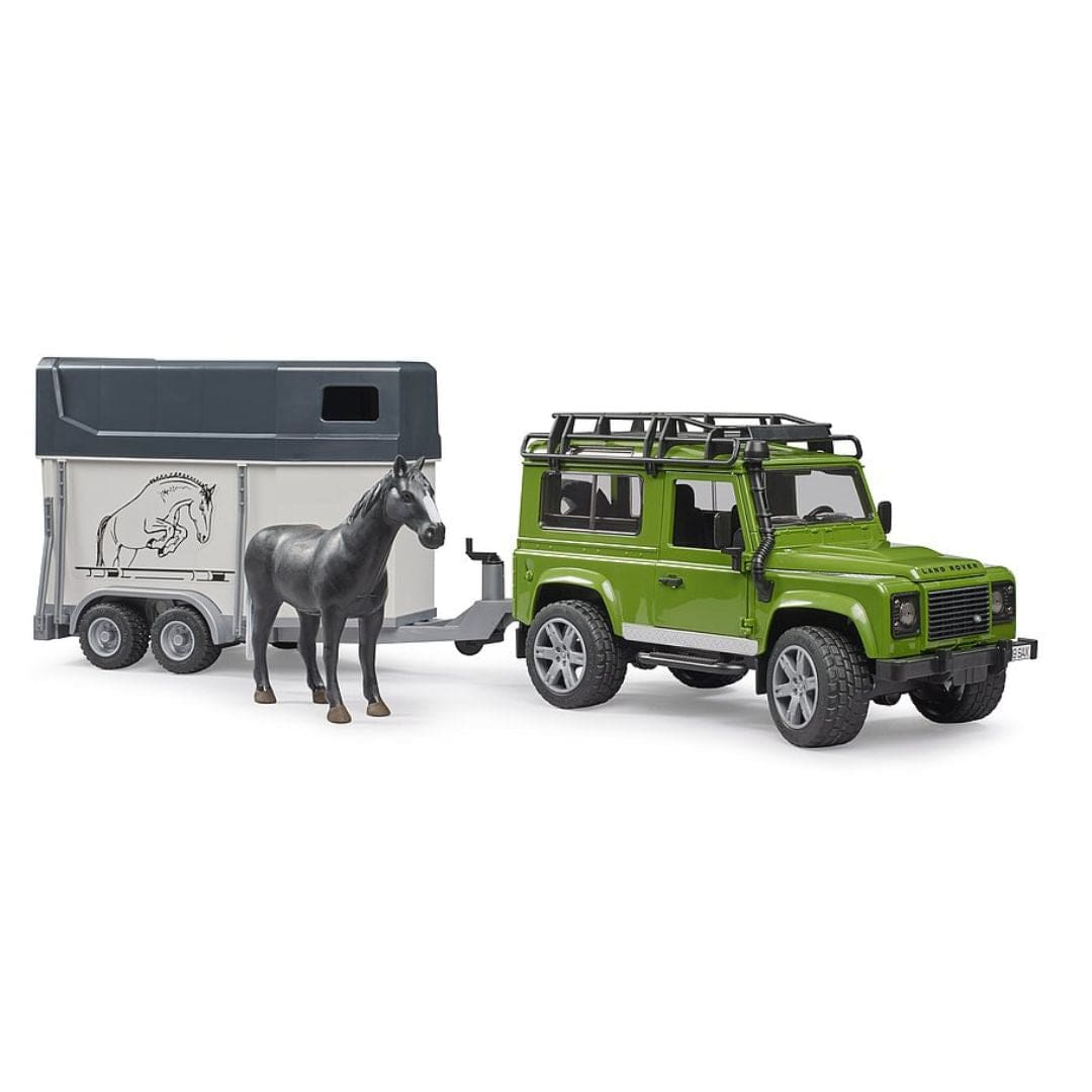 BRUDER Camioneta Land Rover Defender con remolque para caballos BRU02592 Escala 1:16- BRUDER BRU02592