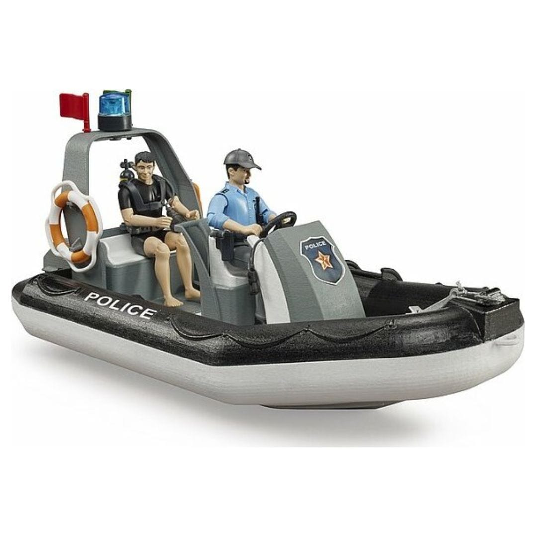 BRUDER Transportes Bworld Barco policial luz giratoria con 2 figuras 62733- Escala 1:16 BRU62733