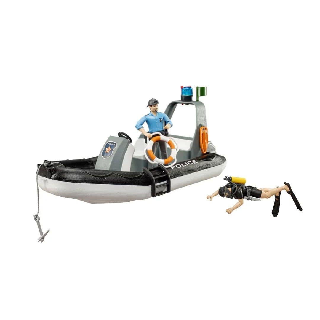 BRUDER Transportes Bworld Barco policial luz giratoria con 2 figuras 62733- Escala 1:16 BRU62733