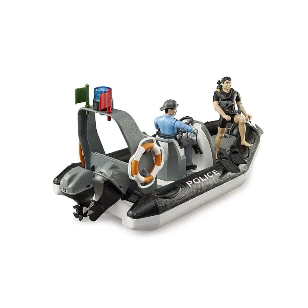 BRUDER Transportes Bworld Barco policial luz giratoria con 2 figuras 62733- Escala 1:16 BRU62733