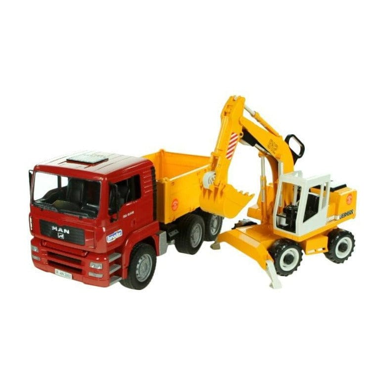 BRUDER Transportes Camión De Obras Man Con Excavadora Liebherr BRU02751