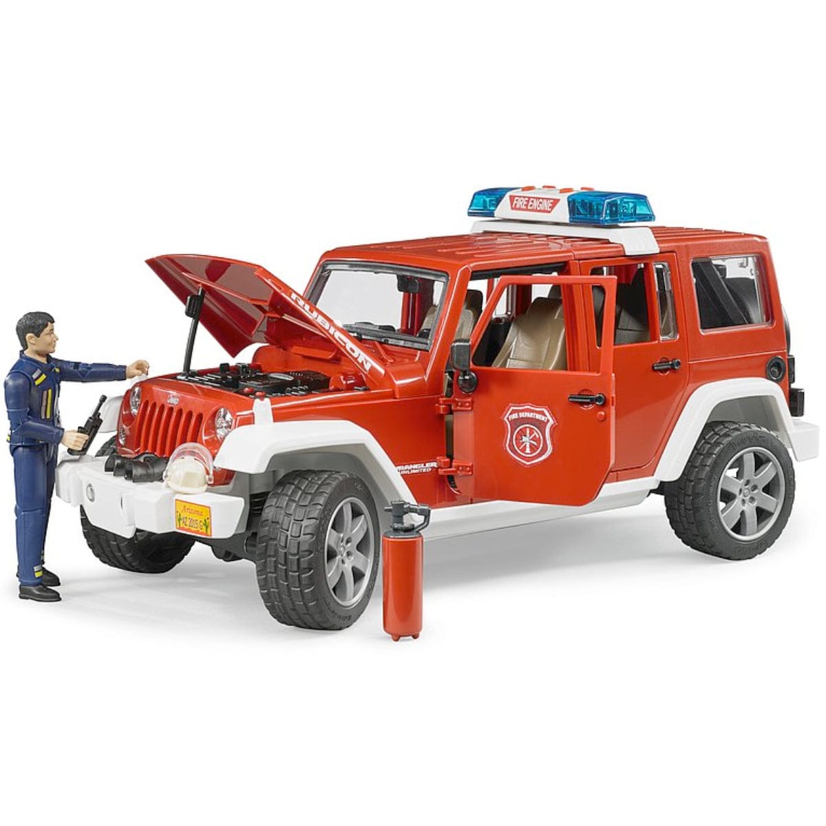 BRUDER Transportes Jeep Wrangler Unlimited Rubicon del departamento de bomberos con bombero 02528 - Escala 1:16 BRU02528