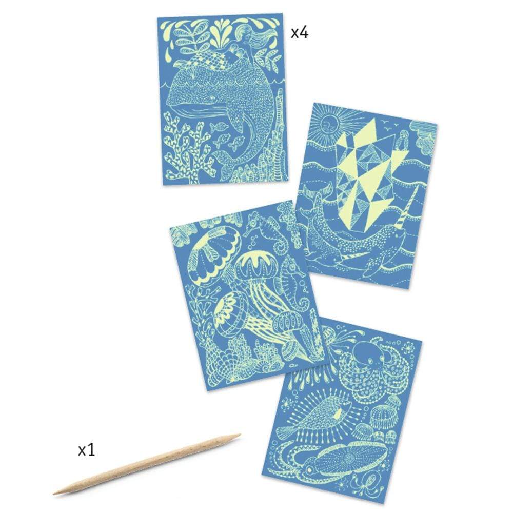 Design By Djeco Arte y Manualidades +6 Tarjetas para Rascar - Mundo Marino DJ09729