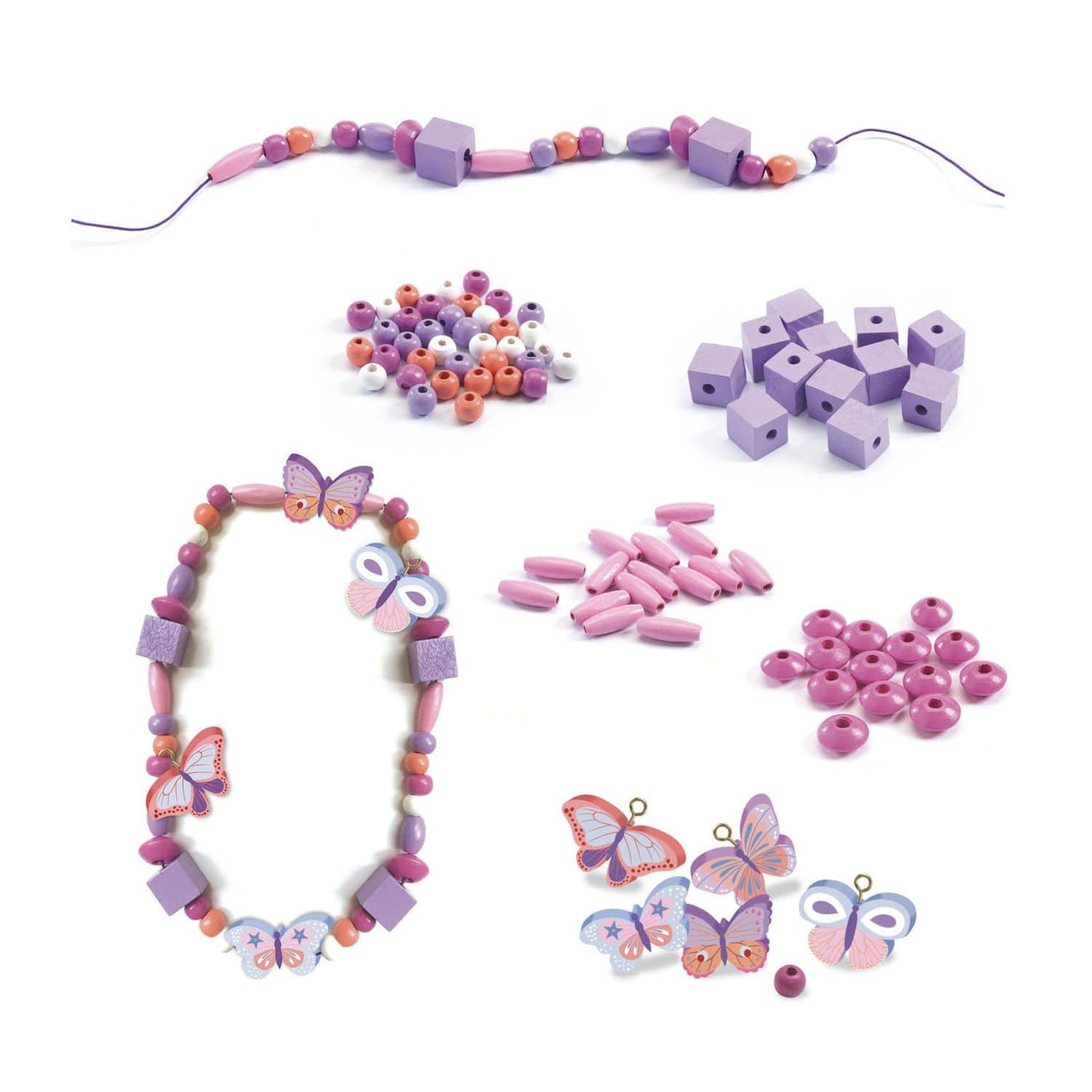 Design By Djeco Arte y Manualidades Crea tus joyas: Butterflies Wooden Beads DJ09810
