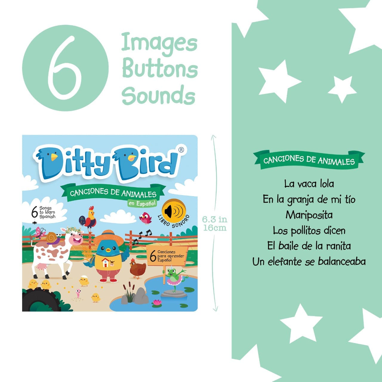 Ditty Bird Libros Libro Interactivo Canciones de Animales en español DI021