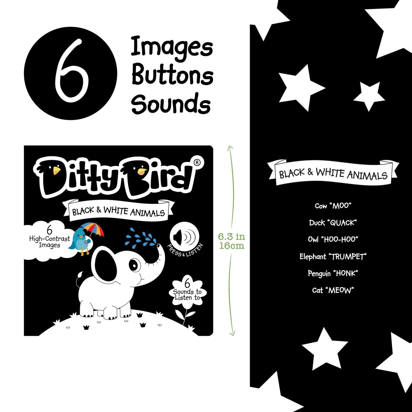 Ditty Bird Libros Libro Interactivo Musical Black and White Animals DI034
