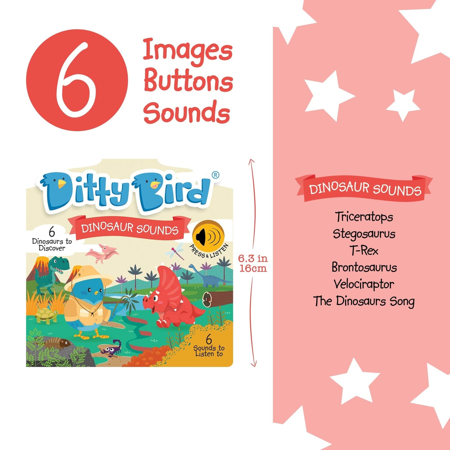 Ditty Bird Libros Libro Interactivo Musical Dinosaur Sounds DI015