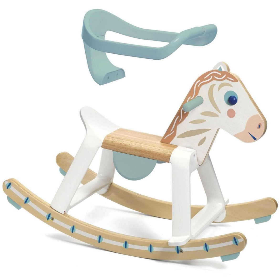 DJECO Juguetes de madera Caballo balancín con arco extraíble DJ06132