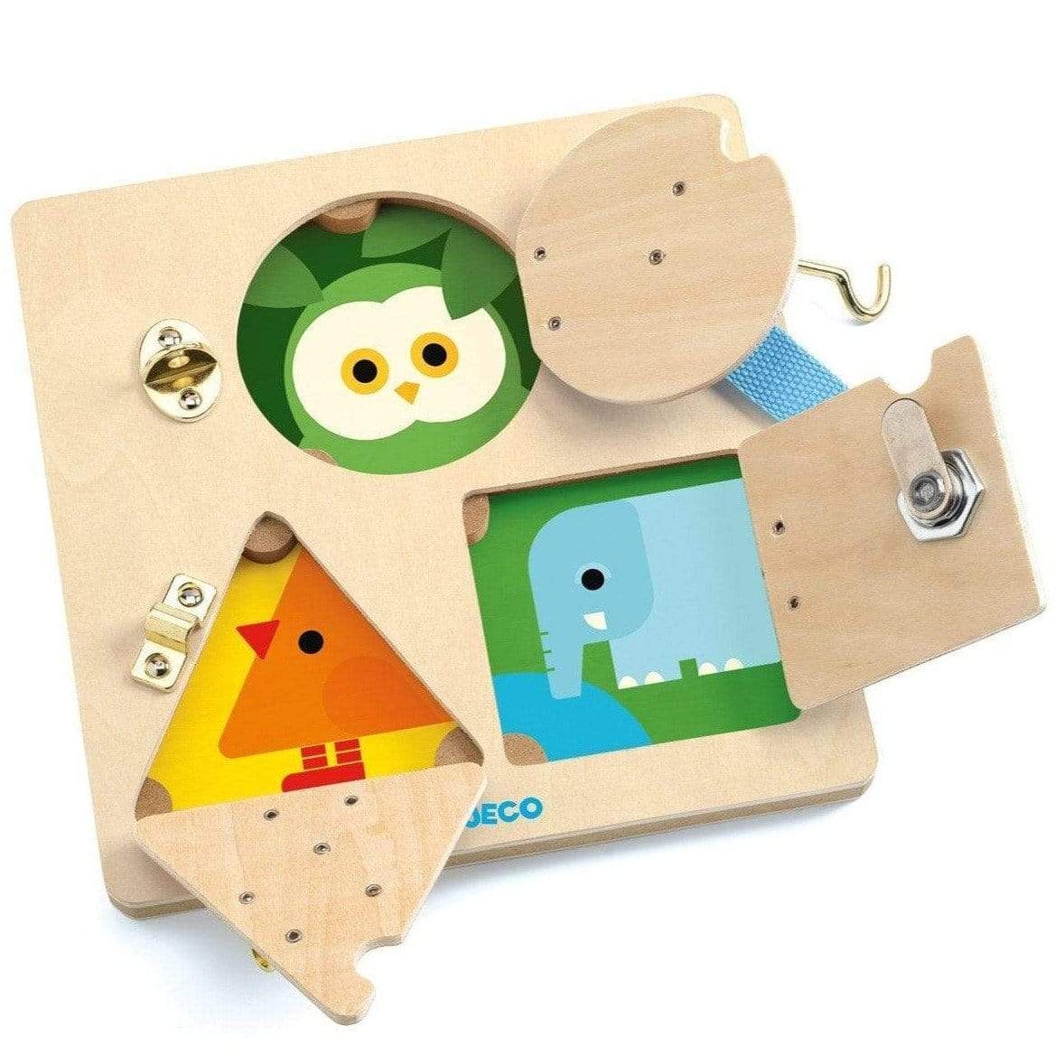 DJECO Juguetes de madera Juego de Manipulación de cerraduras LockBasic DJ06213