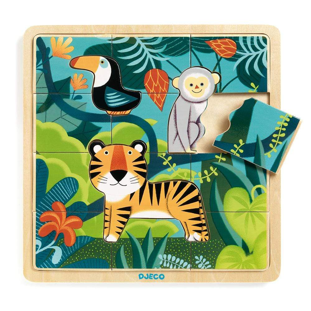 DJECO Puzzles y encajes +3 Puzzle Madera Jungle DJ01810