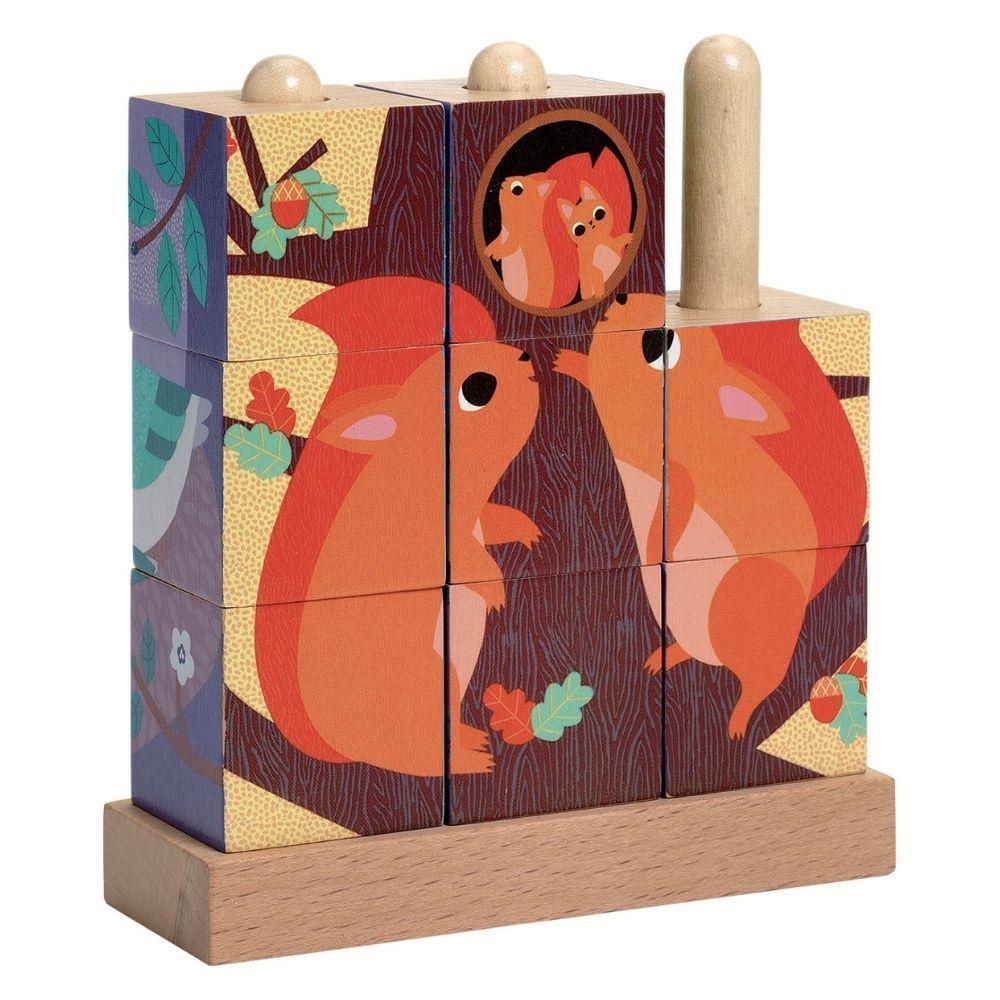 DJECO Puzzles y encajes Puzzle 9 Cubos de Madera Puzz-Up Forest DJ01912