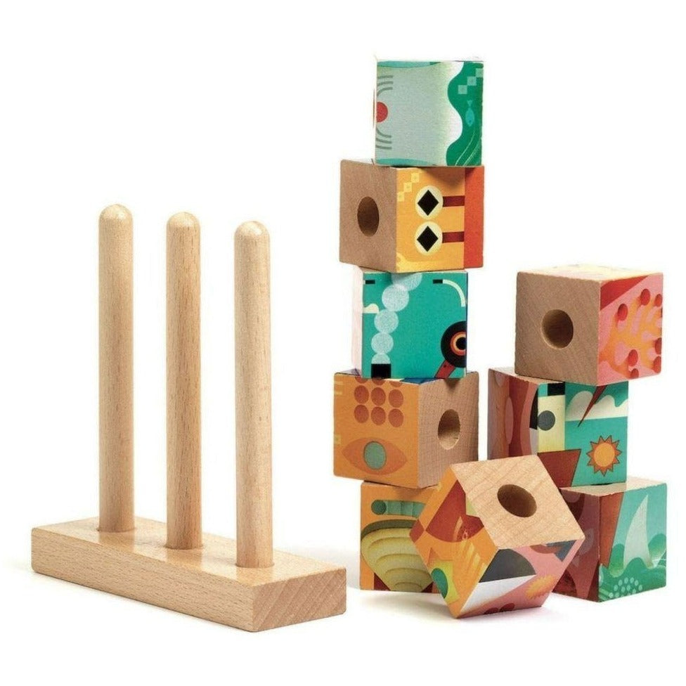 DJECO Puzzles y encajes Puzzle 9 Cubos de Madera Puzz-Up Sea DJ01913