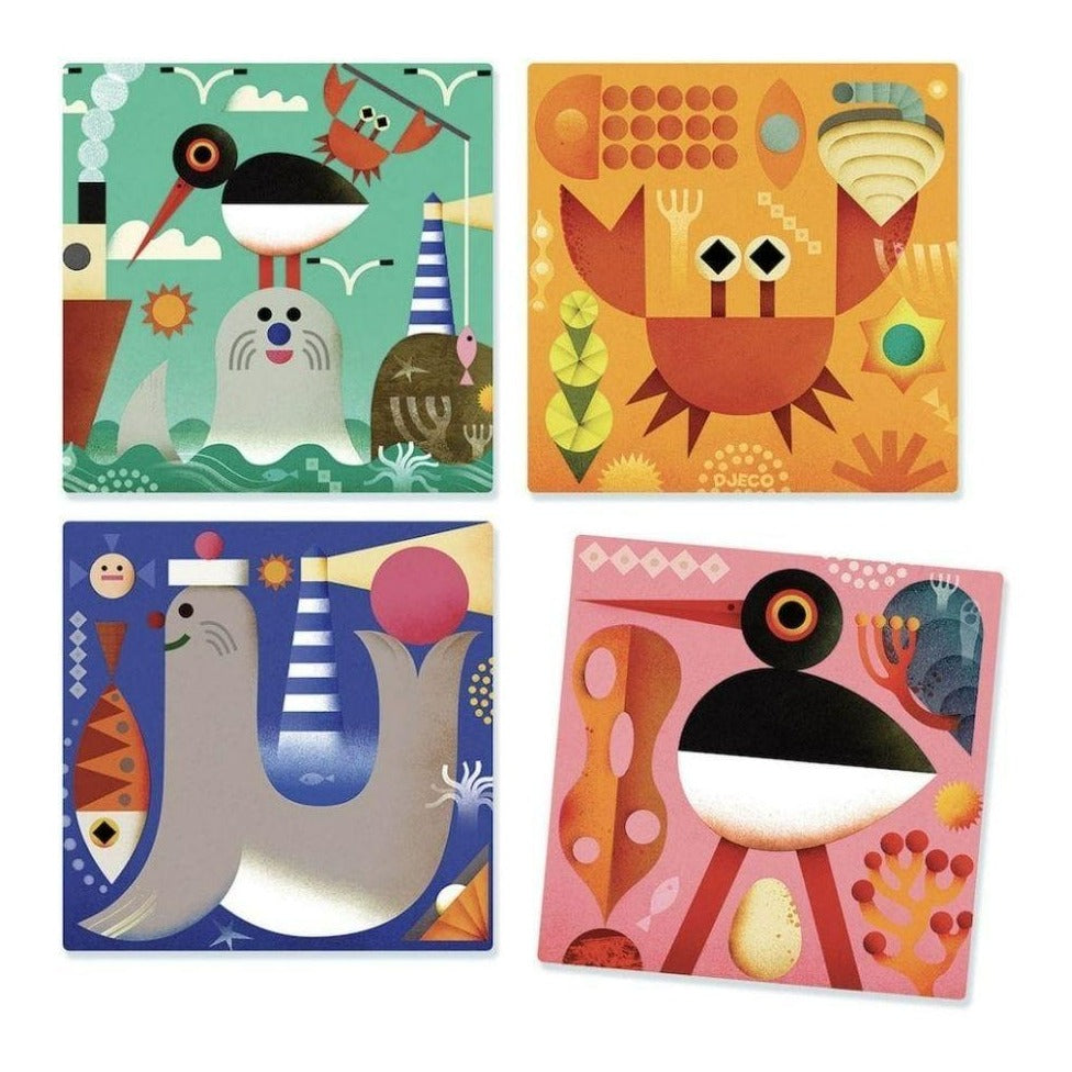 DJECO Puzzles y encajes Puzzle 9 Cubos de Madera Puzz-Up Sea DJ01913