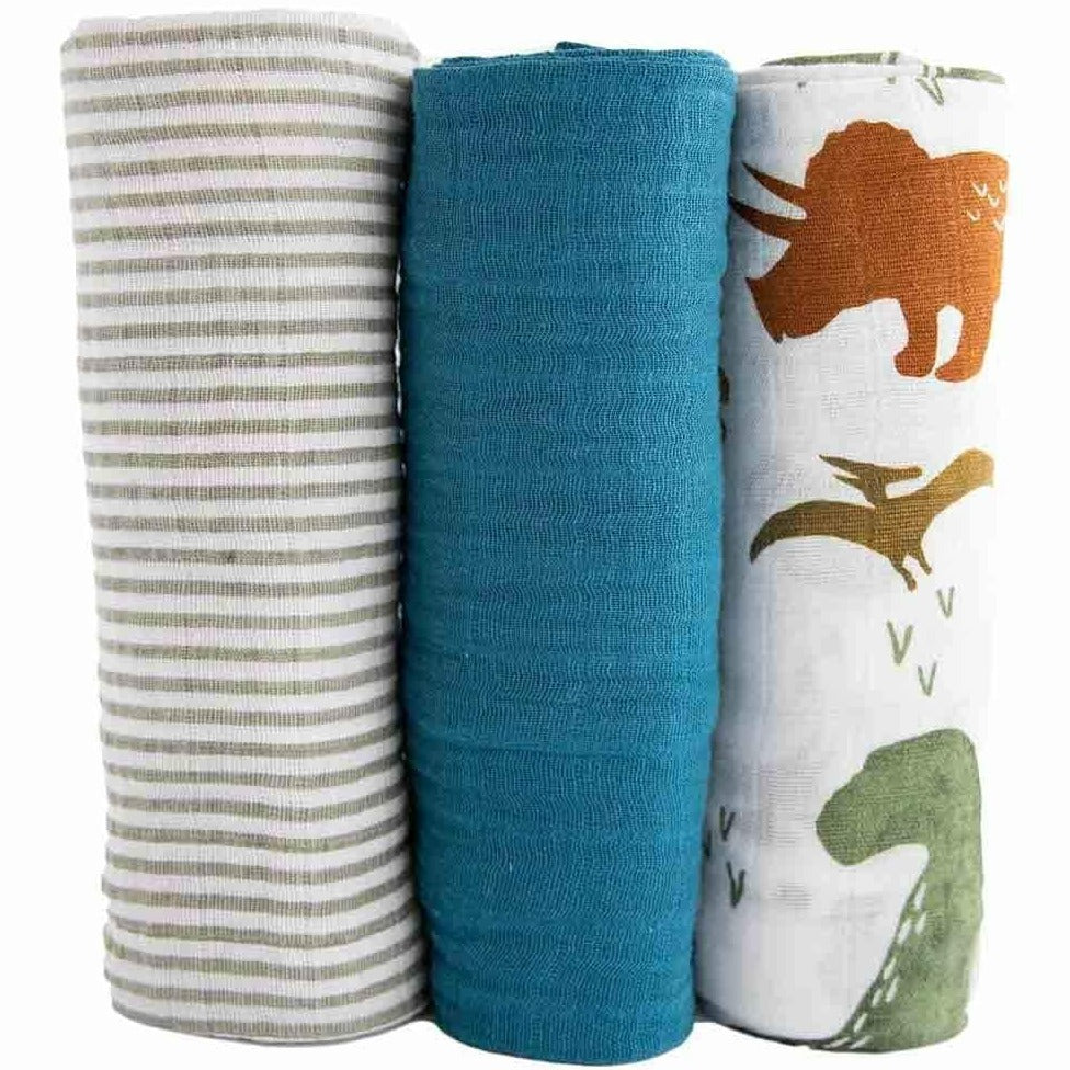 LITTLE UNICORN Accesorios bebé Pack 3 Tutos Muselina Swaddle - Dino Friend 2 Set UB0047