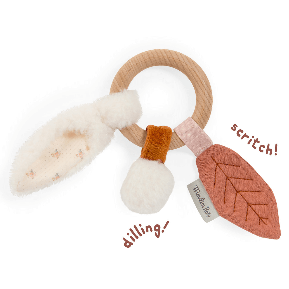 MOULIN ROTY Peluches Sonajero anilla madera conejo Après la Pluie 715001