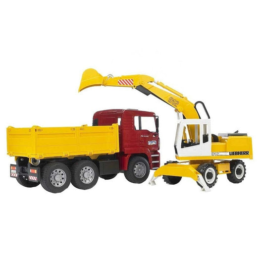 BRUDER Transportes Camión De Obras Man Con Excavadora Liebherr BRU02751