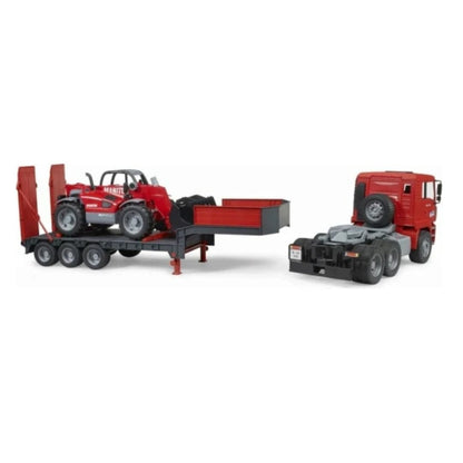 BRUDER Transportes Camión góndola rebajada MAN TGA con cargador telescópico Manitou MLT 633 - Escala 1:16 BRU02774