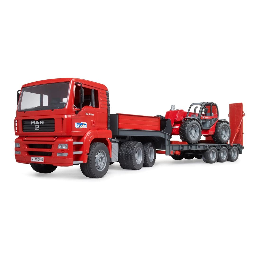 BRUDER Transportes Camión góndola rebajada MAN TGA con cargador telescópico Manitou MLT 633 - Escala 1:16- BRUDER BRU02772