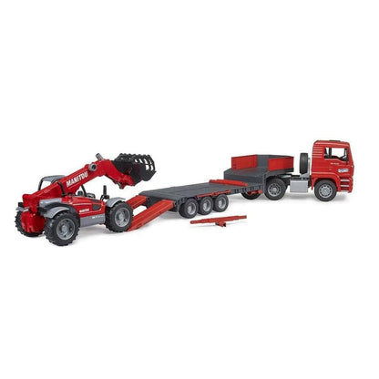 BRUDER Transportes Camión góndola rebajada MAN TGA con cargador telescópico Manitou MLT 633 - Escala 1:16- BRUDER BRU02772