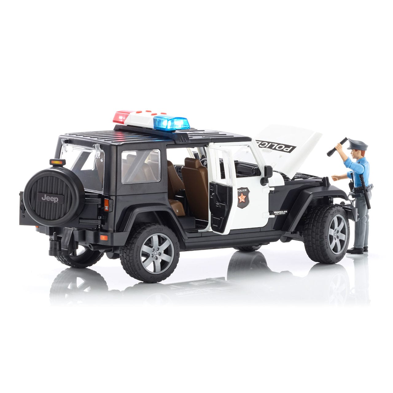 BRUDER Transportes Jeep Wrangler Unlimited Rubicon Police con policía 02526 - Escala 1:16 BRU02526