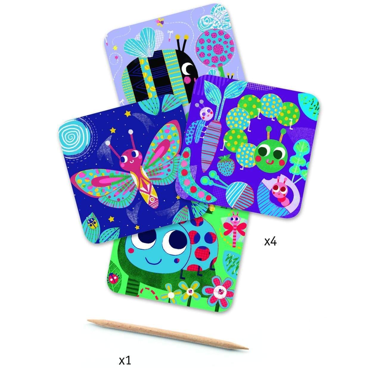 Design By Djeco Arte y Manualidades +3 Tarjetas para rascar de insectos DJ09092