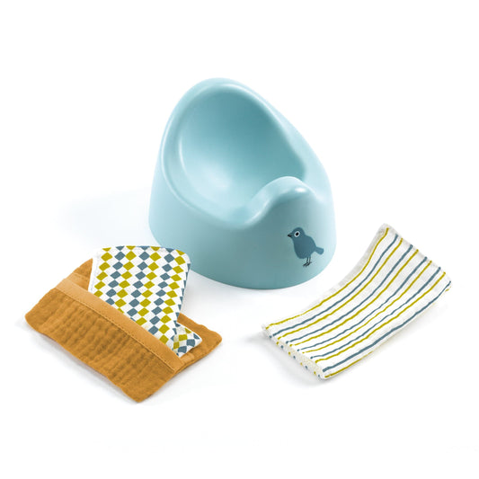 DJECO Juegos de roles Kit de Pelela y toallitas para tus muñecas Pomea DJ07853