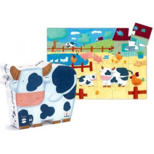 DJECO Puzzles y encajes +3 Puzzle La Vaca en la Granja 24 Piezas DJ07205