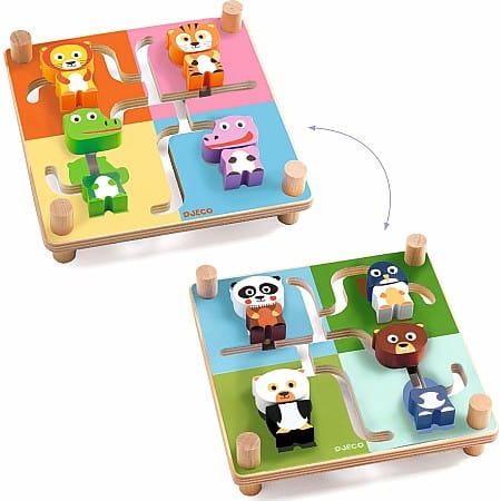 Djeco Puzzles y encajes Laberinto de madera Animales reversible DJ01611