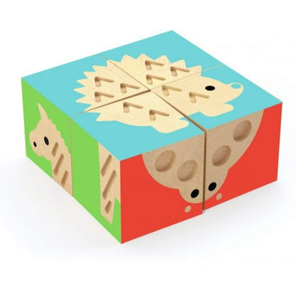 DJECO Puzzles y encajes Puzzle 4 Cubos de Madera TouchBasic DJ06217