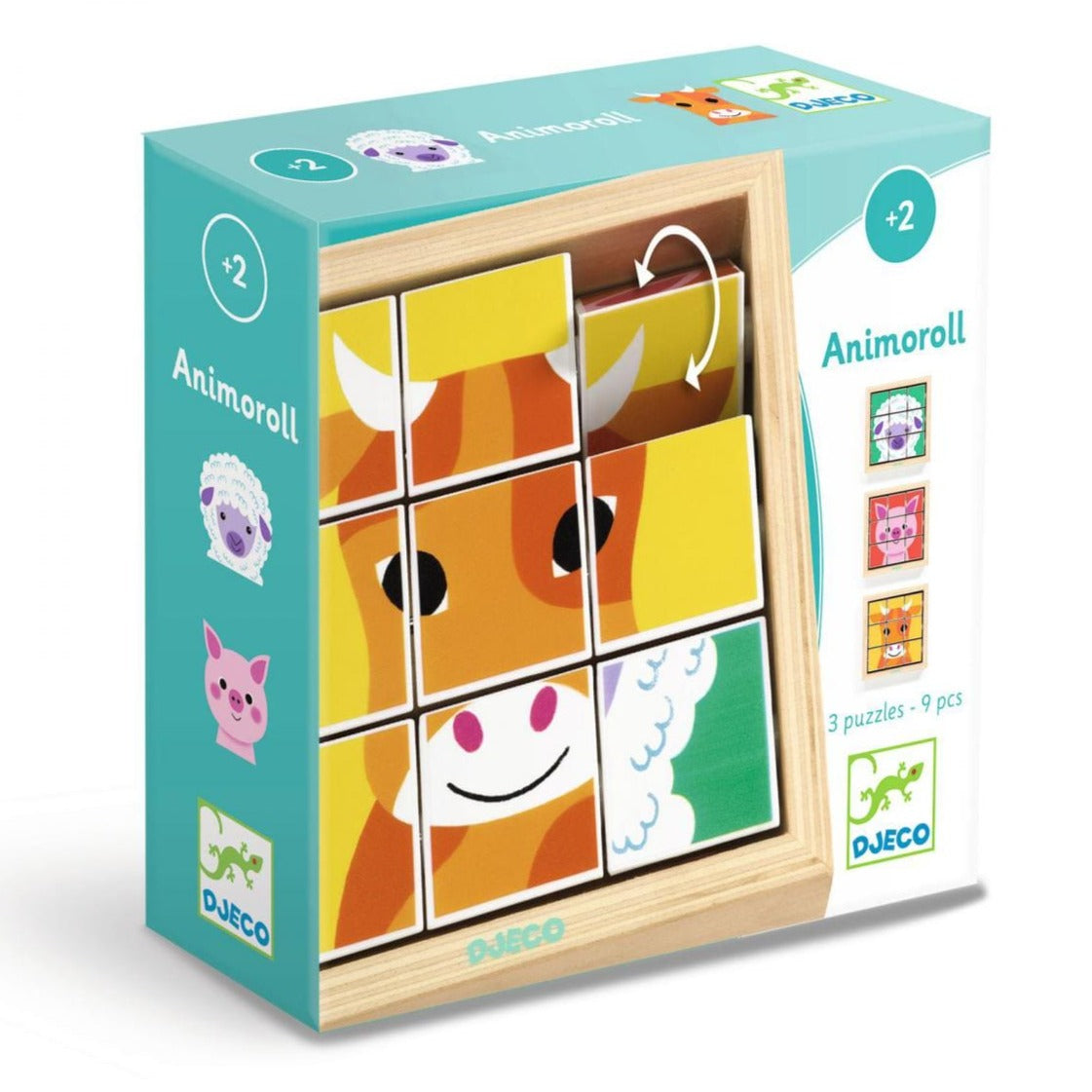 DJECO Puzzles y encajes Puzzle Madera Giratorio Animales