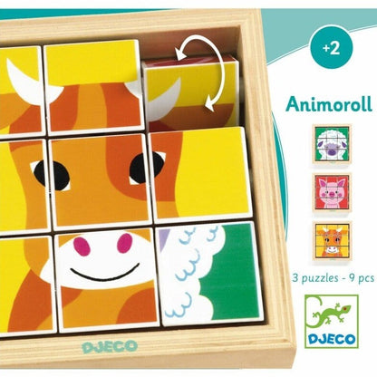 DJECO Puzzles y encajes Puzzle Madera Giratorio Animales