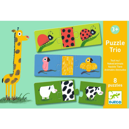 DJECO Puzzles y encajes Puzzle Trio Animales Desnudos