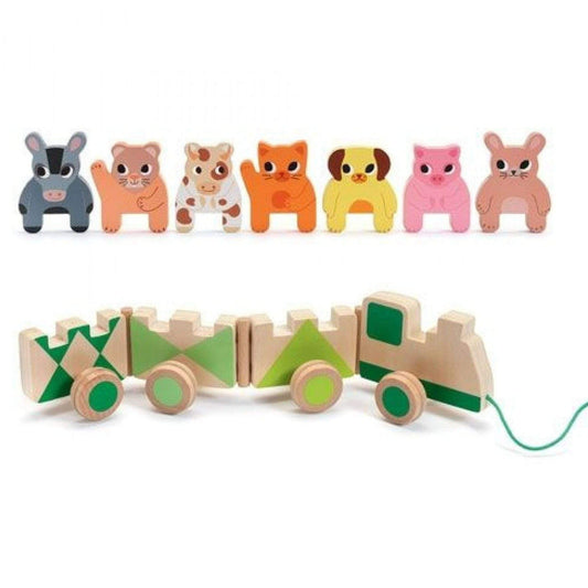 DJECO Transportes +1 Tren de arrastre armable Tranimo Farm - Djeco DJ06317