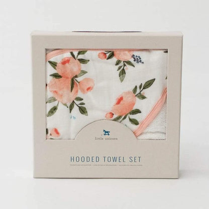 LITTLE UNICORN Artículos para el baño Juego de Toalla con capucha y toallita - Watercolor Roses UH0034